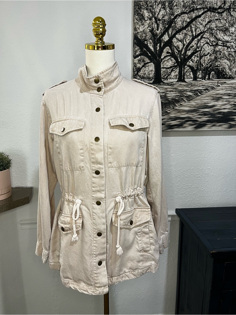 Jane and Delancey Light Cream Utility Jacket with Drawstring Waist